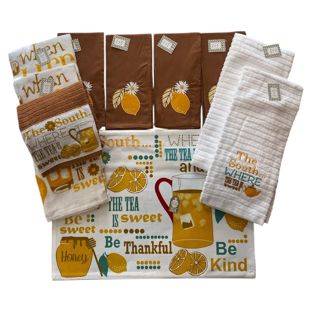 Great Finds Sweet Tea 13 Pc Set 4ea Placemats Napkins 5 Absorbent Towel Lemons